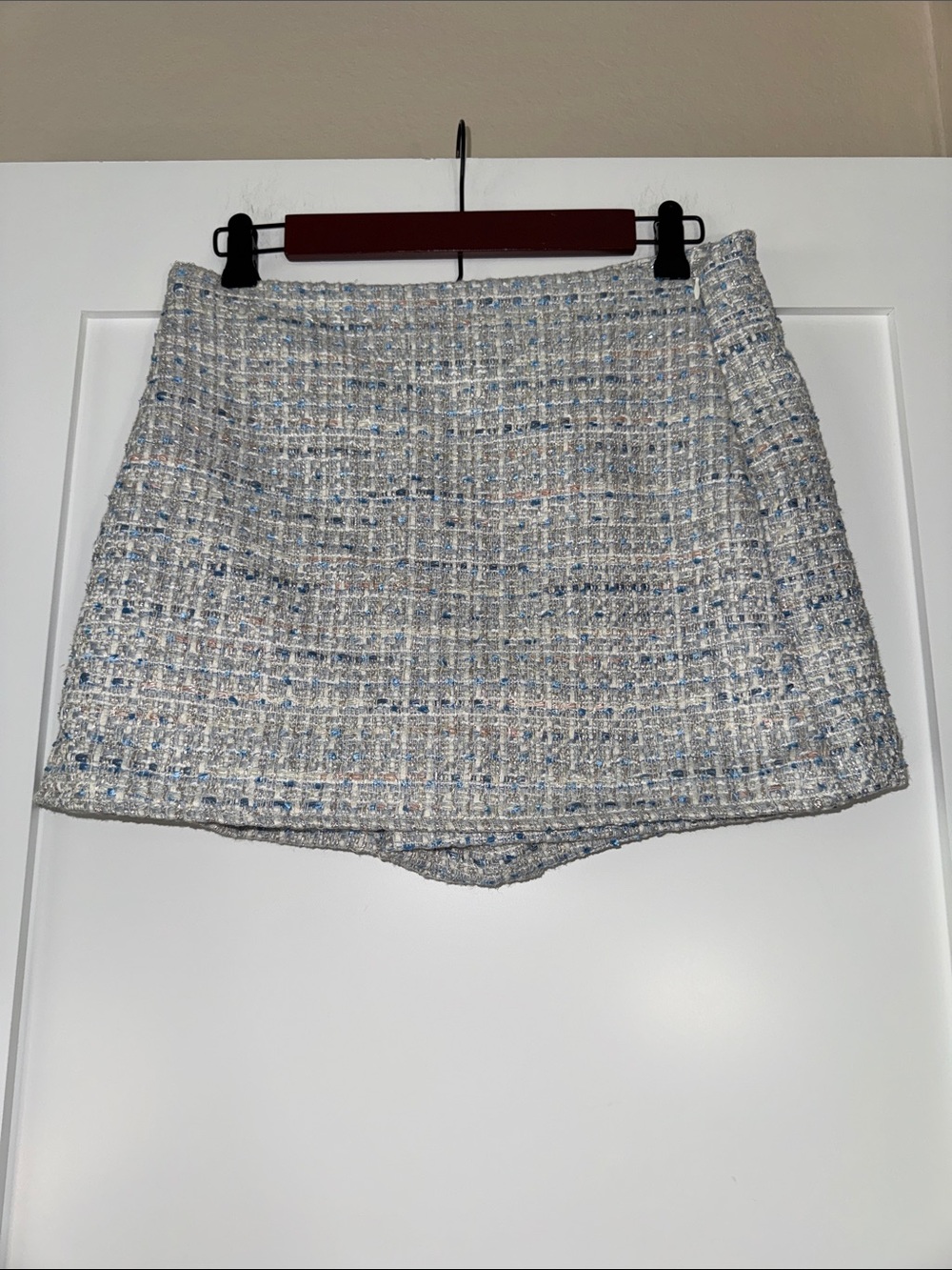 New W/ Tags! Zara Light Blue Cream Tweed Mini Skort Sz Med Clueless 90s Cher